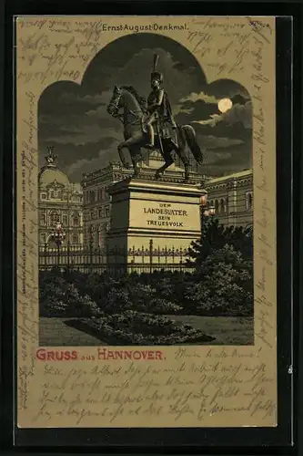 Mondschein-Lithographie Hannover, Denkmal von Ernst August auf seinem Ross