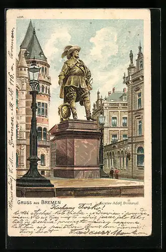 Lithographie Bremen, Gustav-Adolf-Denkmal