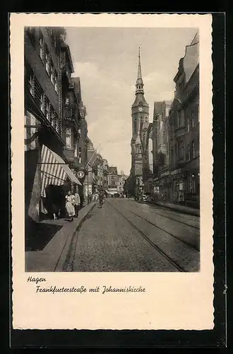 AK Hagen, Frankfurterstrasse mit Johanniskirche