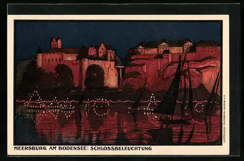 Künstler-AK Meersburg /Bodensee, Schlossbeleuchtung