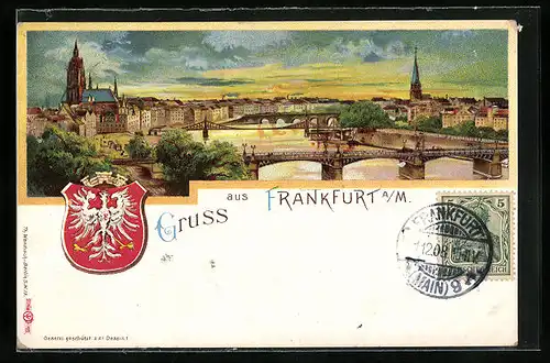 Lithographie Frankfurt a. M., Panorama mit Kirche