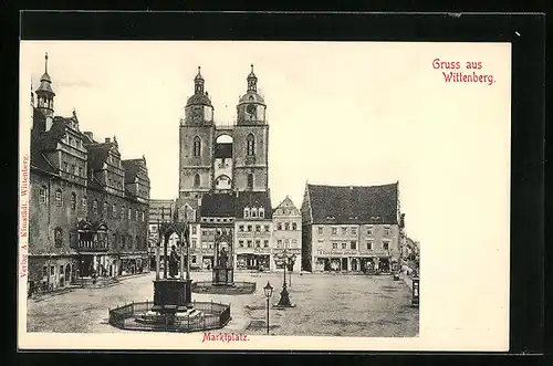 AK Wittenberg, Marktplatz mit Denkmälern