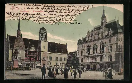 AK Halle a. S., Rathaus und Gasthaus Ratskeller