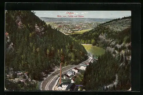 AK Oybin, Blick vom Oybin auf Zittau