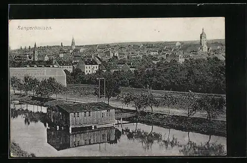 AK Sangerhausen, Flusspartie mit Blick zur Stadt