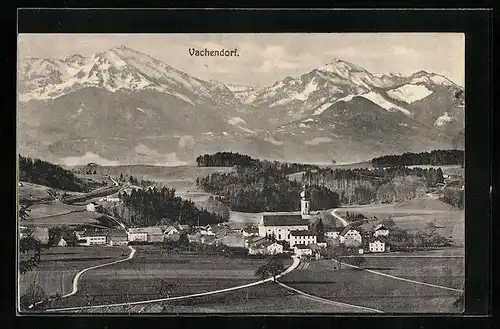 AK Vachendorf, Ortsansicht mit Bergen