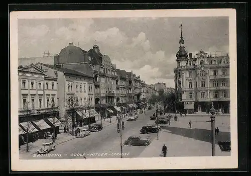 AK Bromberg / Bydgoszcz, Strasse, Strassenbahn