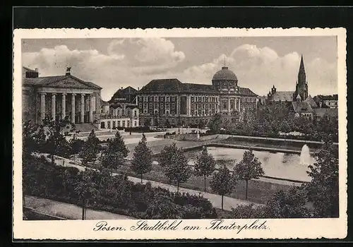 AK Posen / Poznan, Stadtbild am Theaterplatz