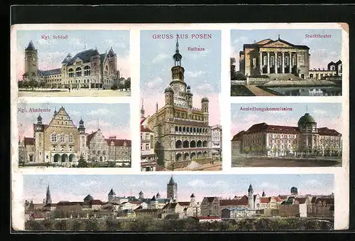 AK Posen / Poznan, Rathaus, Stadttheater, Ansiedlungskommission