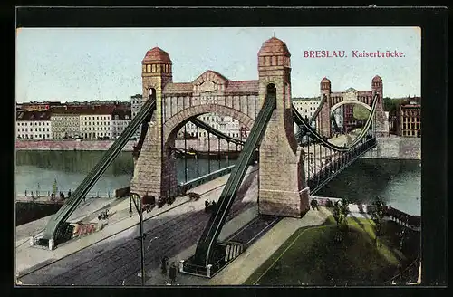 AK Breslau, Kaiserbrücke mit Fluss