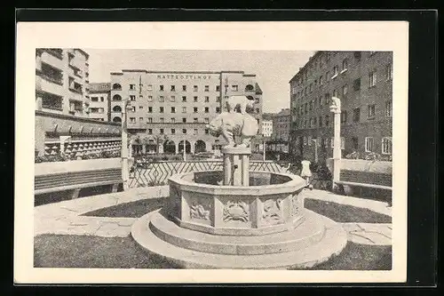 AK Wien, Brunnnen mit Mateottihof im Hintergrund