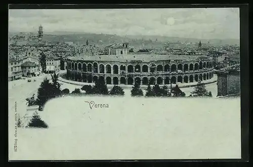 Mondschein-AK Verona, Panorama mit Amphitheater