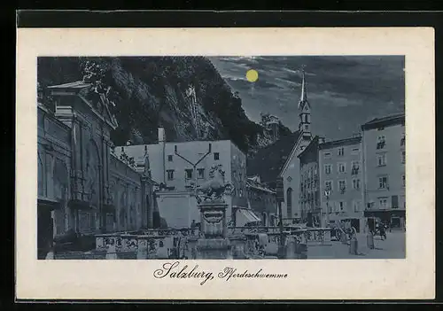 AK Salzburg, Pferdeschwemme bei Nacht