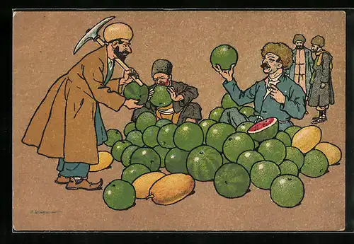 Künstler-AK Oskar Schmerling: Tiflis, Georgischer Wassermelonenhändler