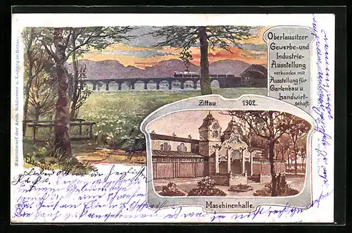 Lithographie Zittau, Oberlausitzer Gewerbe- und Industrie-Ausstellung 1902, Maschinenhalle
