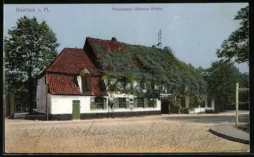 AK Rostock i. M., Restaurant Weisses Kreuz