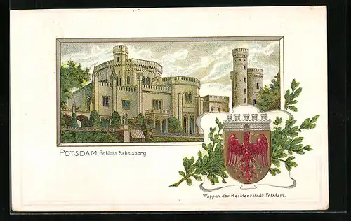 Passepartout-Lithographie Potsdam, Schloss Babelsberg, Wappen