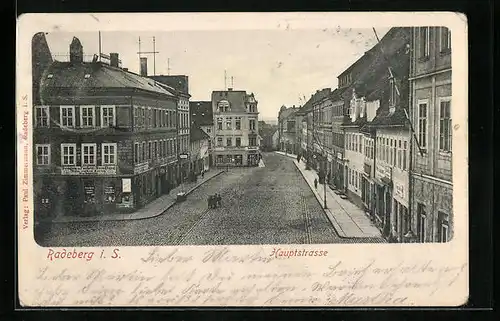 AK Radeberg i. S., Hauptstrasse aus der Vogelschau
