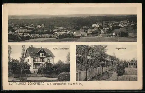 AK Schömberg, Liegehallen, Kurhotel Waldeck, Panorama