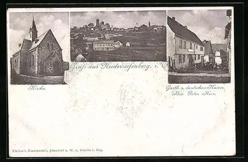 AK Niederreifenberg, Kirche, Gasthaus z. deutschen Kaiser v. Peter Herz