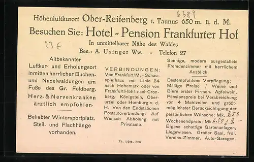 AK Ober-Reifenberg i. Ts., Hotel Pension Restaurant Frankfurter Hof