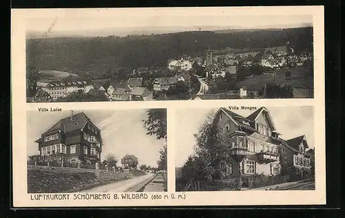 AK Schömberg b. Wildbad, Villa Luise, Villa Menges, Panorama