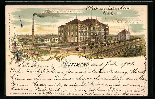 Lithographie Dortmund, Königliche Maschinenbau-Schulen und Landwirtschaftliche Schule