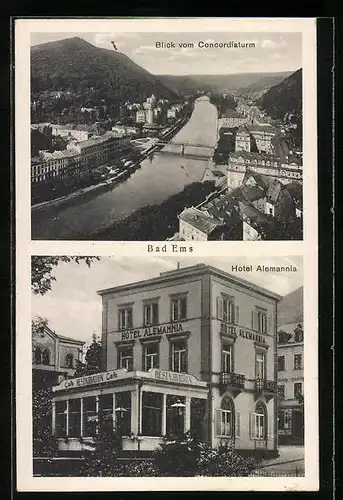 AK Bad Ems, Hotel Alemannia, Blick vom Concordiaturm