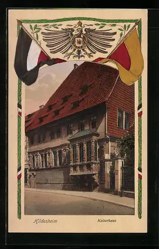 AK Hildesheim, Kaiserhaus, Reichsadler und Fahnen
