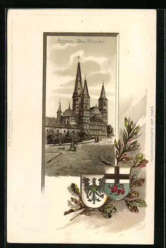Passepartout-Lithographie Bonn, Das Münster, Wappen