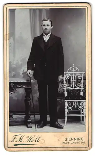 Fotografie F. M. Holl, Sierning, Neue Gasse 241, Junger Herr im Anzug mit Krawatte