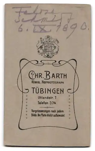 Fotografie Chr. Barth, Tübingen, Uhlandstr. 7, Junger Herr im Anzug mit Krawatte