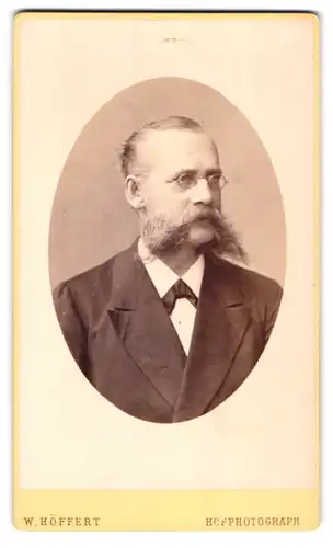 Fotografie W. Höffert, Dresden, Seestr. 10, älterer Herr im Anzugmit fransigem Backenbart