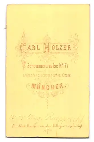 Fotografie Carl Holzer, München, Schommerstr. 17a, Portrait Aug. Rupprecht im Anzug mit Vollbart, 1875