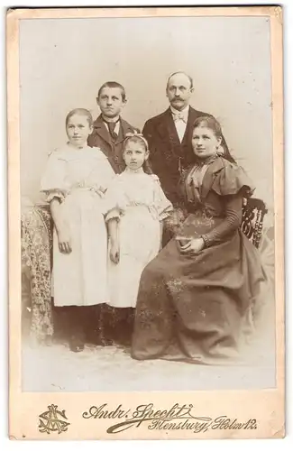 Fotografie Andr. Specht, Flensburg, Holm 12, Portrait Mutter und Vater mit drei Kindern, Mutterglück