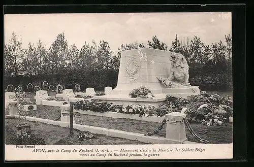 AK Avon, Monument eleve a la Memoire des Soldats Belges morts au Camp du Ruchard pendant la guerre