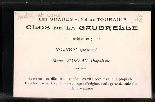 AK Vouvray, Les grands crus, Clos de la Gaudrelle