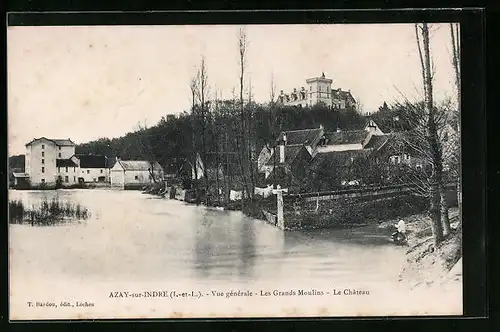 AK Azay-sur-Indre, Vue generale, Les Grands Moulins, Le Château