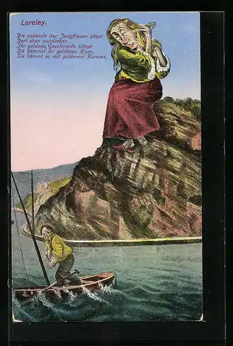 AK Loreley kämmt ihr Haar, einen Schiffer gruselt`s