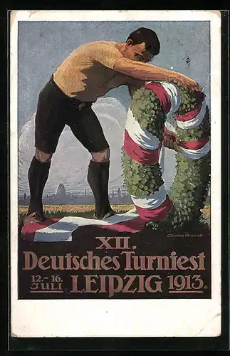 Künstler-AK Leipzig, XII. Deutsches Turnfest 1913, Festkranz