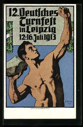 Künstler-AK Leipzig, XII. Deutsches Turnfest 1913, Der Steinstösser