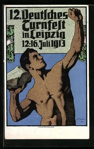 Künstler-AK Leipzig, XII. Deutsches Turnfest 1913, Der Steinstösser