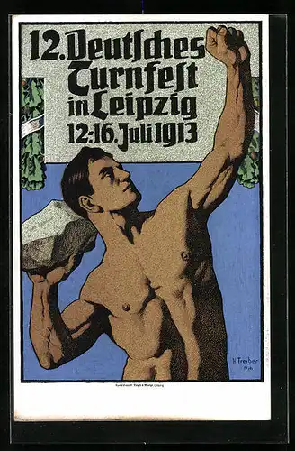 Künstler-AK Leipzig, XII. Deutsches Turnfest 1913, Der Steinstösser