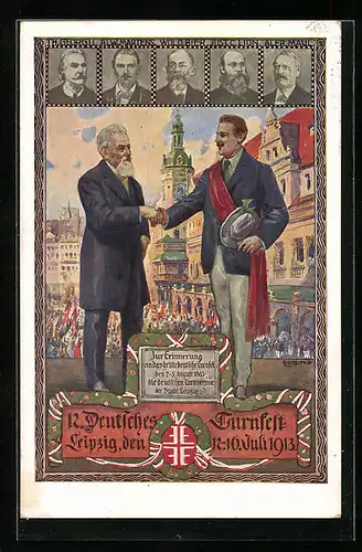 Künstler-AK Leipzig, XII. Deutsches Turnfest 1913, Herz und Hand dem Vaterland