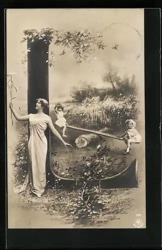 AK Buchstabe L, Kinder auf Wippe