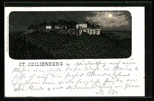 Lithographie St. Odilienberg, Teilansicht bei Mondschein