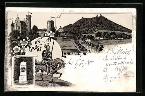 Künstler-AK Görlitz, Landeskrone, Körner Denkmal