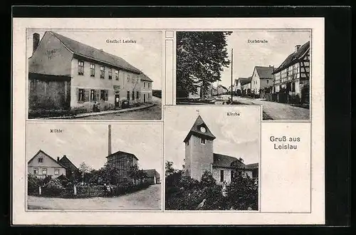 AK Leislau, Gasthof Leislau, Mühle, Kirche