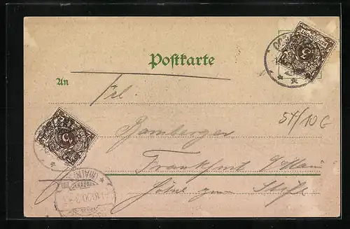 Lithographie Koblenz, Teilansicht und die Eisenbahnbrücke