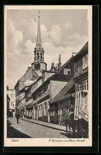 AK Stade, Kirche St. Cosmae und Neue Strasse